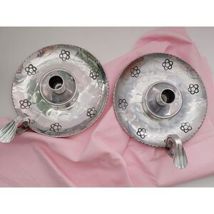 Aluminum Hand Wrought Chamber Candle Holders Buenilum Vintage 2‎ (One Pair)